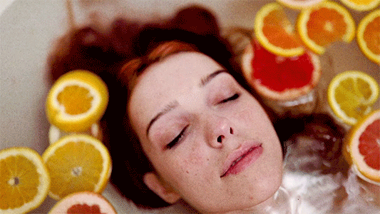 gif animation of nude girl in bath with fruit